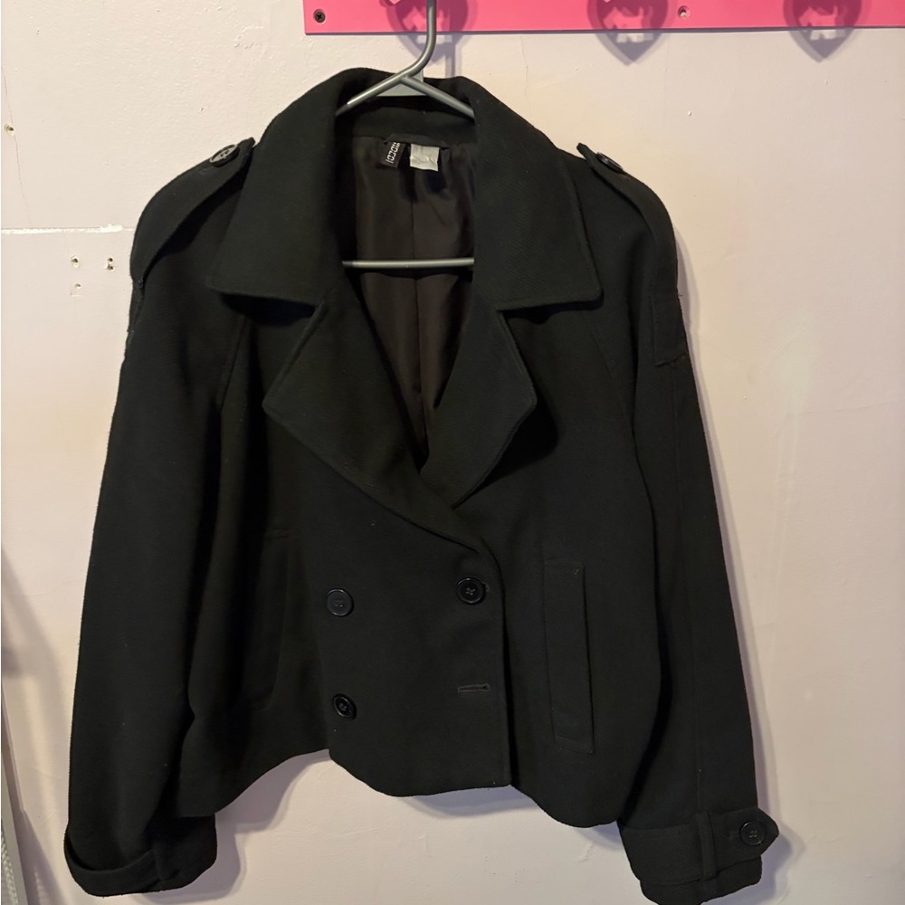 H&M Black Double-Breasted Wool Blend Jacket